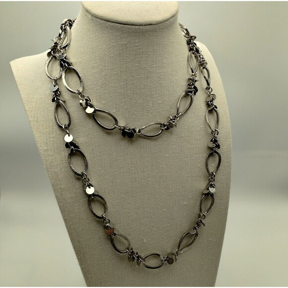Rare Lia Sophia Chain Necklace Soiree Silver Tone Long Disks 37.5 Length - Picture 4 of 10